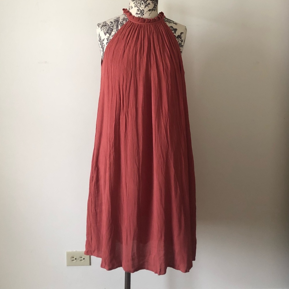 High Ruffle Neck Halter Dress